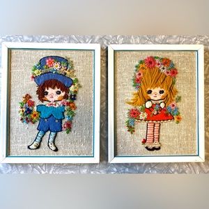 RARE - Vintage Bucilla Completed Needlecraft Kit- Flower Children Stitchery set